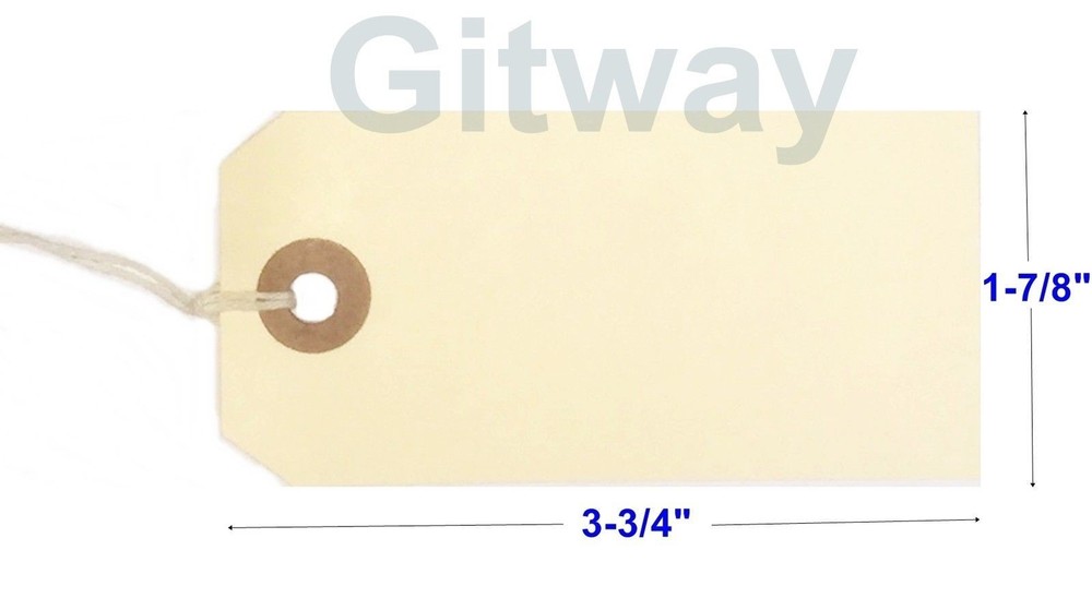 1000- 3 3/4″ x 1 7/8″ Size 3 Manila Inventory Shipping Hang Tags with String