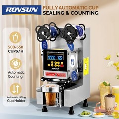 Cup Sealing Machine, Fully Automatic Cup Sealer Machine 500-650 Cups/H, Silver