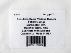 2 John Deere F950R Compatible O-rings / R&S 341JD / NBR H4A Material