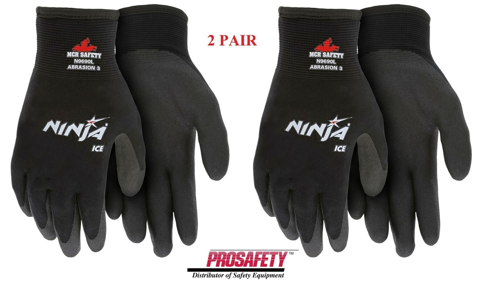 2- Ninja Ice Insulated Cold Weather Warm Winter Safety Palm Coated WORK GLOVES
