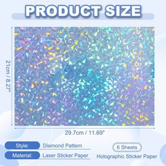 12x8in Printable Holographic Sticker Paper 6 Sheets Diamond Pattern