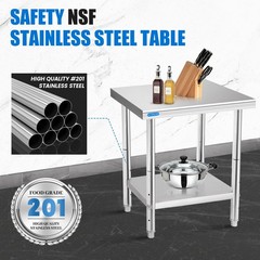 Stainless Steel Table for Prep & Work with Undershelf 18 x 24 Inches NSF Metal