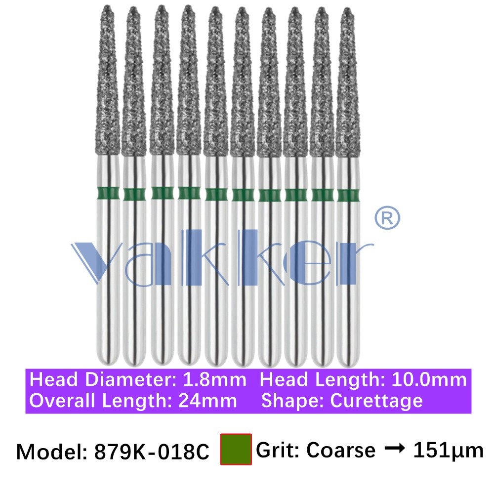 Vakker 10pc Dental 879K-018C FG Diamond Bur Coarse Grit Curettage Friction Grip