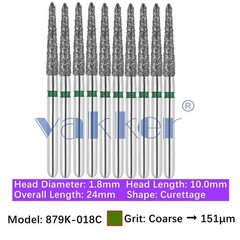 Vakker 10pc Dental 879K-018C FG Diamond Bur Coarse Grit Curettage Friction Grip