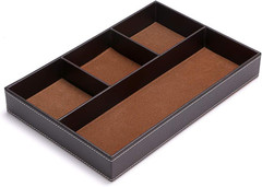 4 Slots Desk Drawer Organizer, PU Leather Drawer Storage Organizer Divider for O