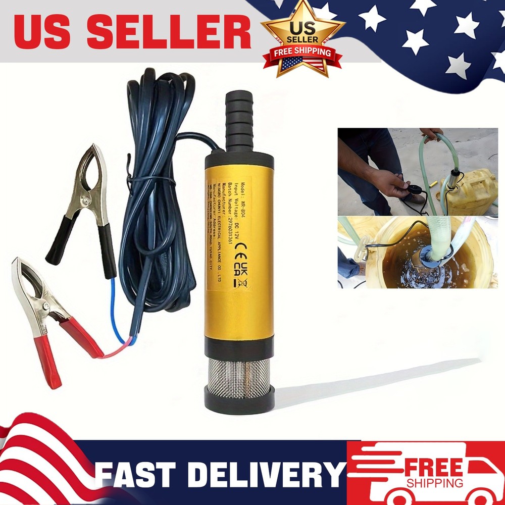 12V Submersible Pump Portable Mini Refueling Pump Diesel Fuel Oil Water Transfer