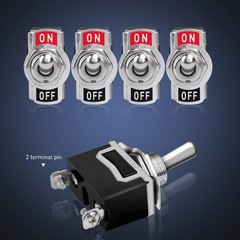 2Pin Metal Toggle Switch 15A 250V On/Off with Waterproof Caps – 5 Pack