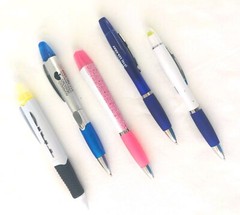 20ct Lot Misprint Click Pen & Highlighter 2 In 1 Combo Pack: Pink/Blue/Yellow
