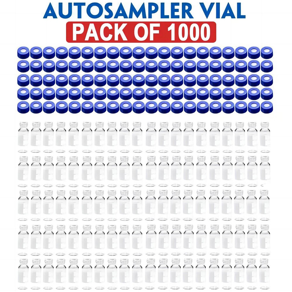 1000pcs Lab 2ml Autosampler Vials+Caps Clear Glass Bottle 9-425 Screw Thread Top