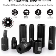 LLNDEI 1/4”Drive Impact Socket Set, 52 PCS 1/4″ Red, Black
