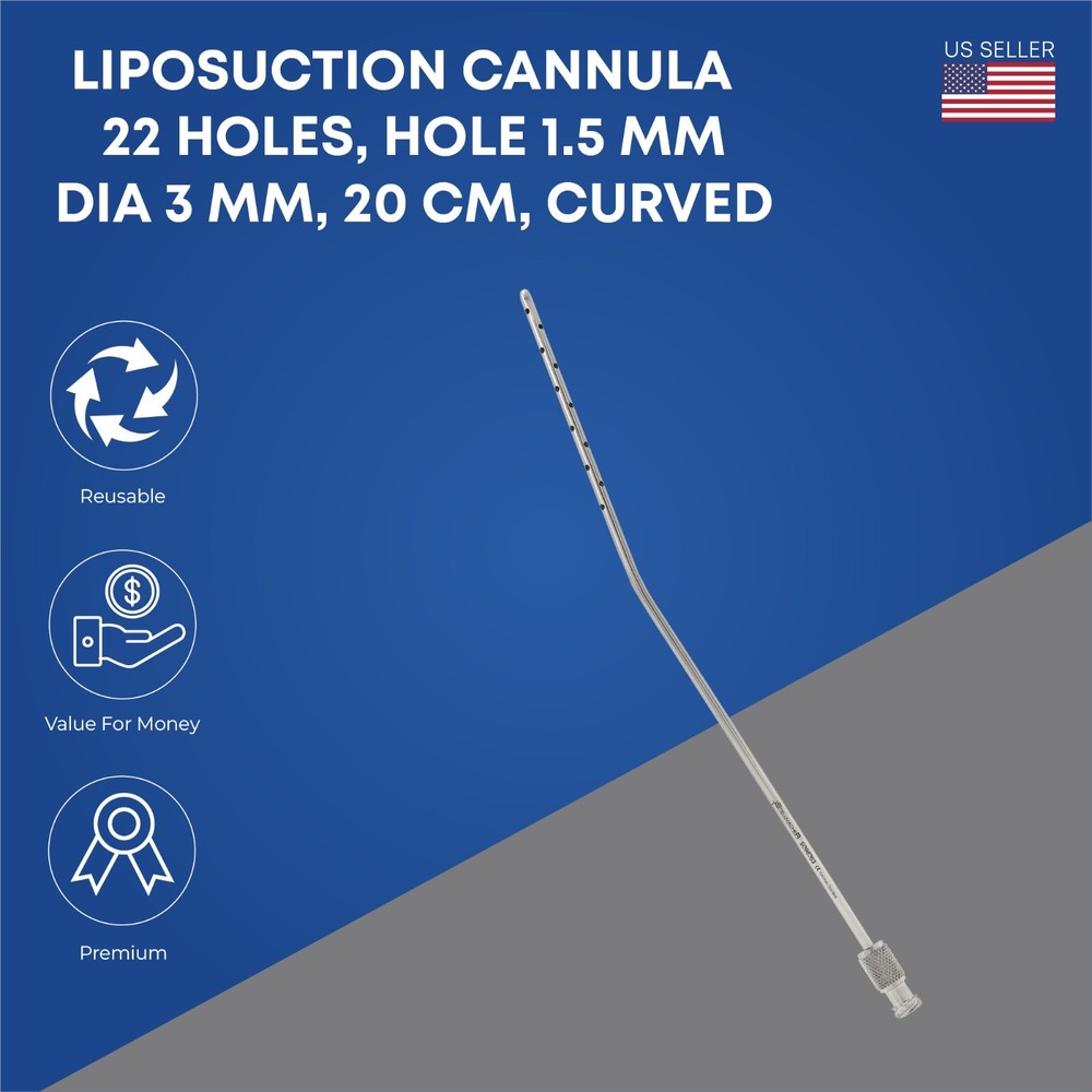 Liposuction Cannulas 22 holes hole 1.5 mm Fat Transfer Dia 3 mm curved 20 cm