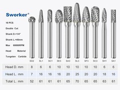 10Pcs Carbide Burr Set 1/4 Shank W/Grey Box Max Head Dia 10Mm Die Grinder Bits R
