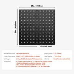 VEVOR Metal Pegboard Panels 2Pcs 24″ x 12″Wall Organizer for Garage Tool Storage