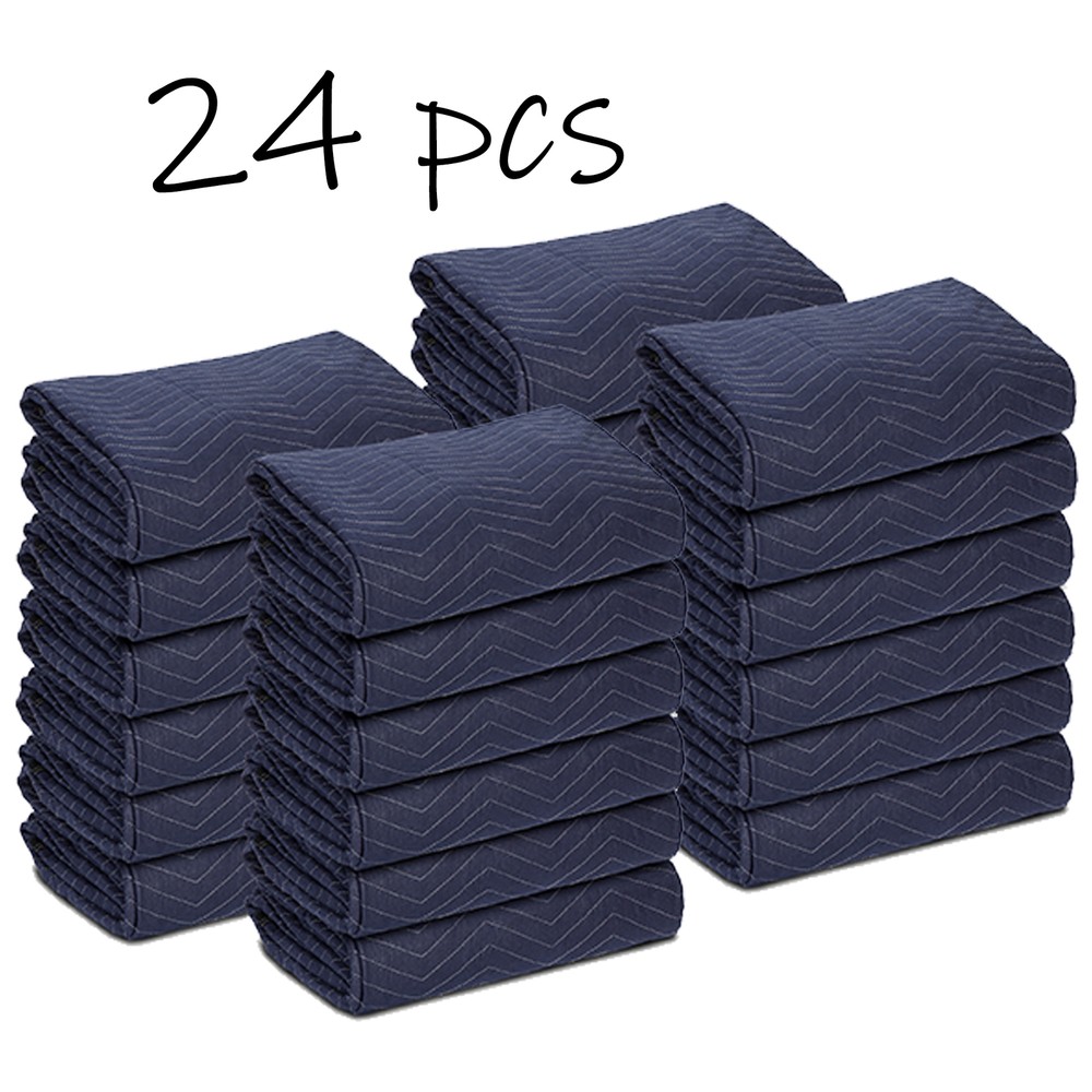 24 Pack Moving Blankets Pro Economy Black Shipping Furniture Pads 80″ x 72″