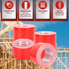 Construction Seaming Tape Red 3”X55Yds Sheathing Tape for Epoxy Resin