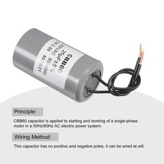 CBB60 Run Capacitor for Pump Motor Capacitor 25uF 250V AC 2 Wires 50/60Hz