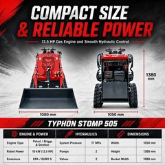 Brand New TYPHON STOMP 505 1,764lbs Skid Steer Loader 13.5hp B&S Gas USA Engine