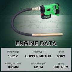 850W Cordless Concrete Vibrator With 4000mAh Battery with 5ft Shaft Rod 6000 RPM