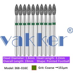 50pc Vakker Dental Diamond Burs Pointed Football Bits Super Fine Medium Coarse