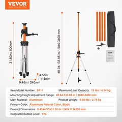 VEVOR Laser Level Tripod 1/4″-20 & 5/8″-11 Thread 40.94-133.85 in Height Adjust