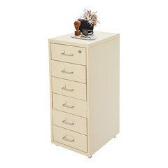 6 Drawer Beige Vertical Metal File Cabinet with Lock and Rolling Wheels for Home