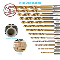 19 Piece Hex Drill Bit Set Titanium HSS Hex Shank Wood Bits 1/16-1/4