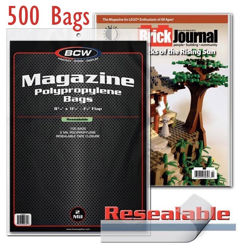 500 Resealable Magazine Protection Bags Acid Free Sleeves 2 Mil Long Term By BCW
