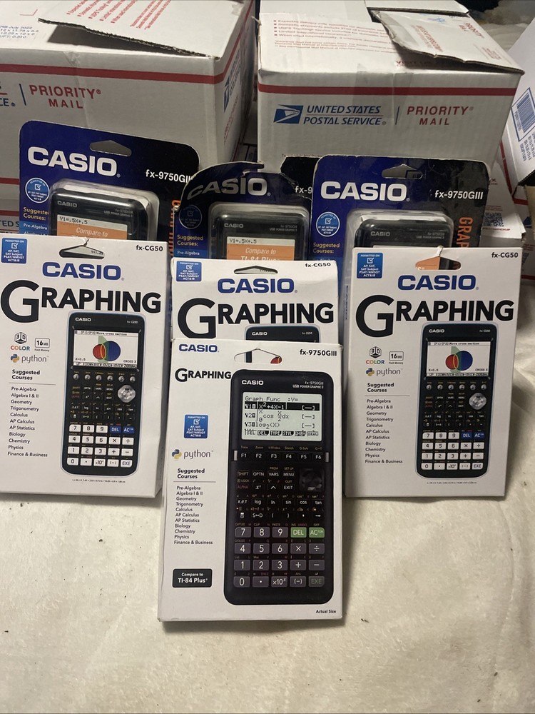 A Lot Of Casio Graphing Calculators 4 Fx9750gIII and 3 Fax CG 50 Calculators