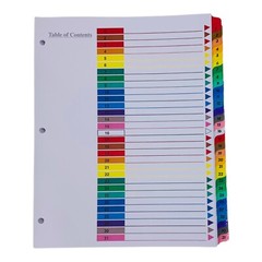 Universal Table of Contents Dividers 31 Tab 3 Hole Punched Letter Size