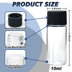 10ml Clear Glass Vials, 100 Pack Small Glass Lab Vials with Screw Caps, Plast…