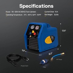 Refrigerant Recovery Machine 1 HP Dual Cylinder AC HVAC Recycling Tool 1750RPM