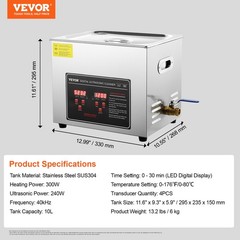 VEVOR 10L Ultrasonic Cleaner with Timer Heating Machine Digital Sonic Cleaner