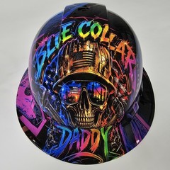 full brim hard hat custom hydro dipped IN BLUE COLLAR DADDY BAD ASS EDITION NEW