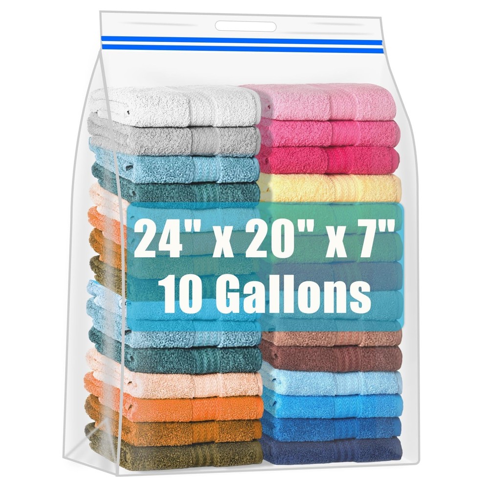 8 Pack 10 Gallons Extra Large Storage Bags 24″x20″x7″ Resealable Plastic Stor…