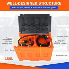 48 Gallon 10 GPM Portable Fuel Tanks with 12V DC Electric Transfer Pump Orange