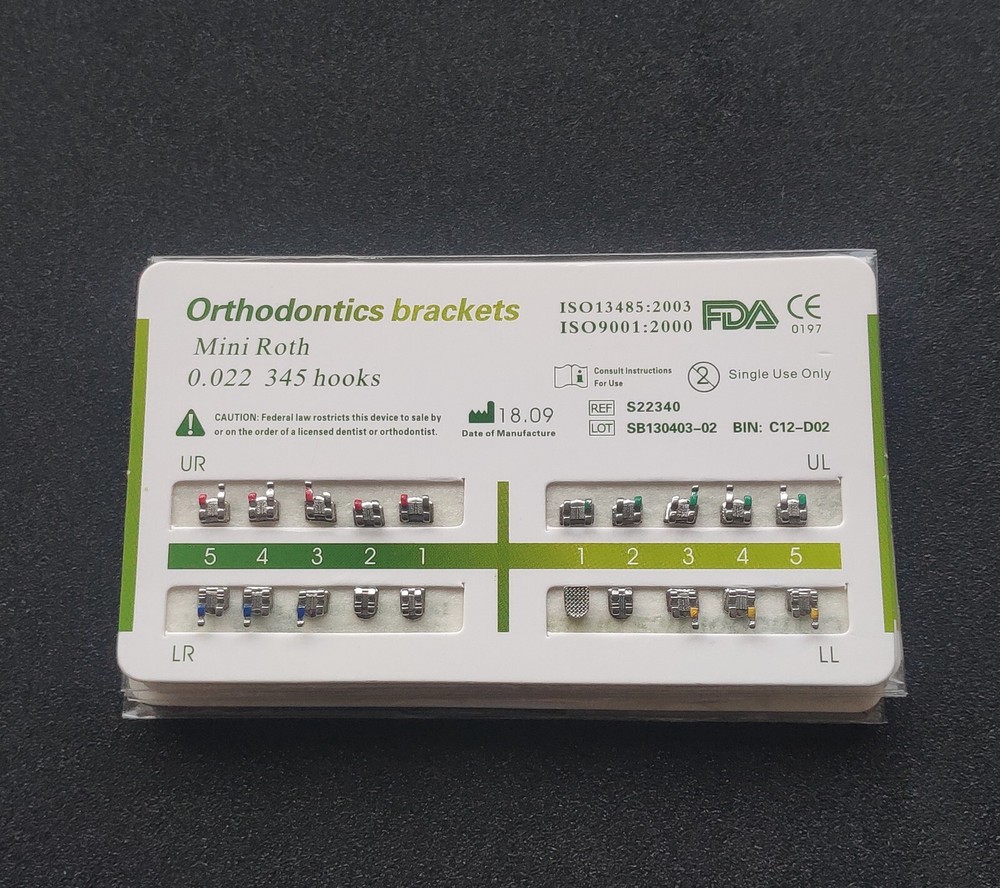 100Packs Dental Orthodontic Metal Brackets Mini Roth 022 345 hooks Mesh Base