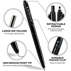 deli Pens Bulk, 50 Pcs Retractable Ballpoint 50 Count (Pack of 1), Black