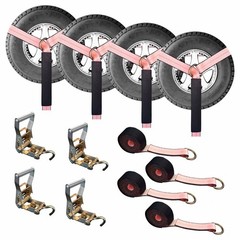 4 Sets 2″ x 10′ Ratchet w/Finger J Hook Wheel Lift Lasso Strap Tow Truck Towing