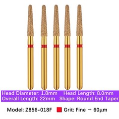 Vakker 5pc Dental Zirconica FG Diamond Burs with Holder 850 856 Round End Taper