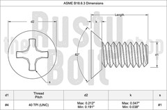 #4-40 x 3/16″, Phillips Flat Head Screws, 304 18-8, Stainless Steel, Countersunk