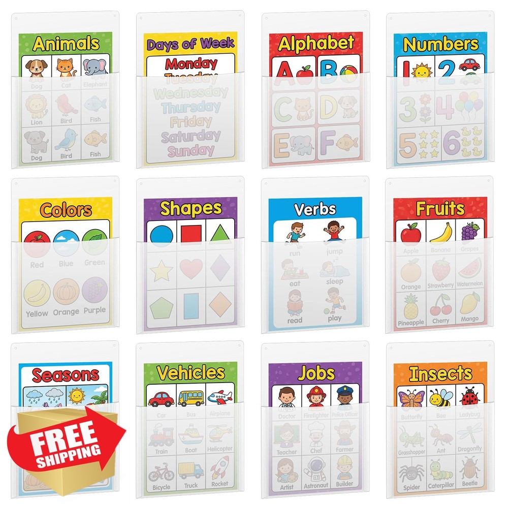 Fuutreo Clear Wall Pockets 12 Pcs 12.6″x9.4″