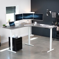 VIVO Dark Gray / White Electric 71″ x 71″ Curved Corner Stand Up Desk