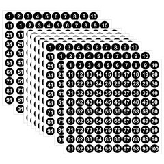 25 Sheets 1 to 100 Round Number Stickers – 0.4 Inch Self Adhesive Number Labels