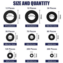 900-Piece Nylon Flat Washer Assortment Kit Black Plastic Flat Washers for Bolts