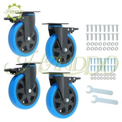 4 Pcs 6-Inch Polyurethane Casters With Brake Included 2 × Hardware Kits Blue