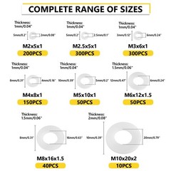 M2, M2.5, M3, M4, M5, M6, M8, M10 millimeters, White Nylon Flat Washers-1200pcs