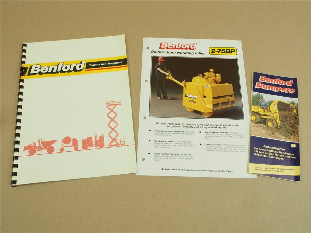 3 Prospekte Benford Dumper Autoschütter Walzen Mischer Hebebühnen 80er Jahre