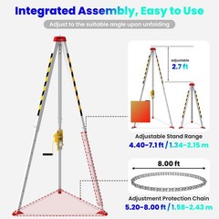 Confined Space Tripod Kit w/ 2600 LBS Lifting Winch Confined Space Rescue Tripod