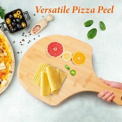 2X Natural Bamboo Pizza Peel 14 inch Wood Pizza Paddle Cutting Board for Pizza