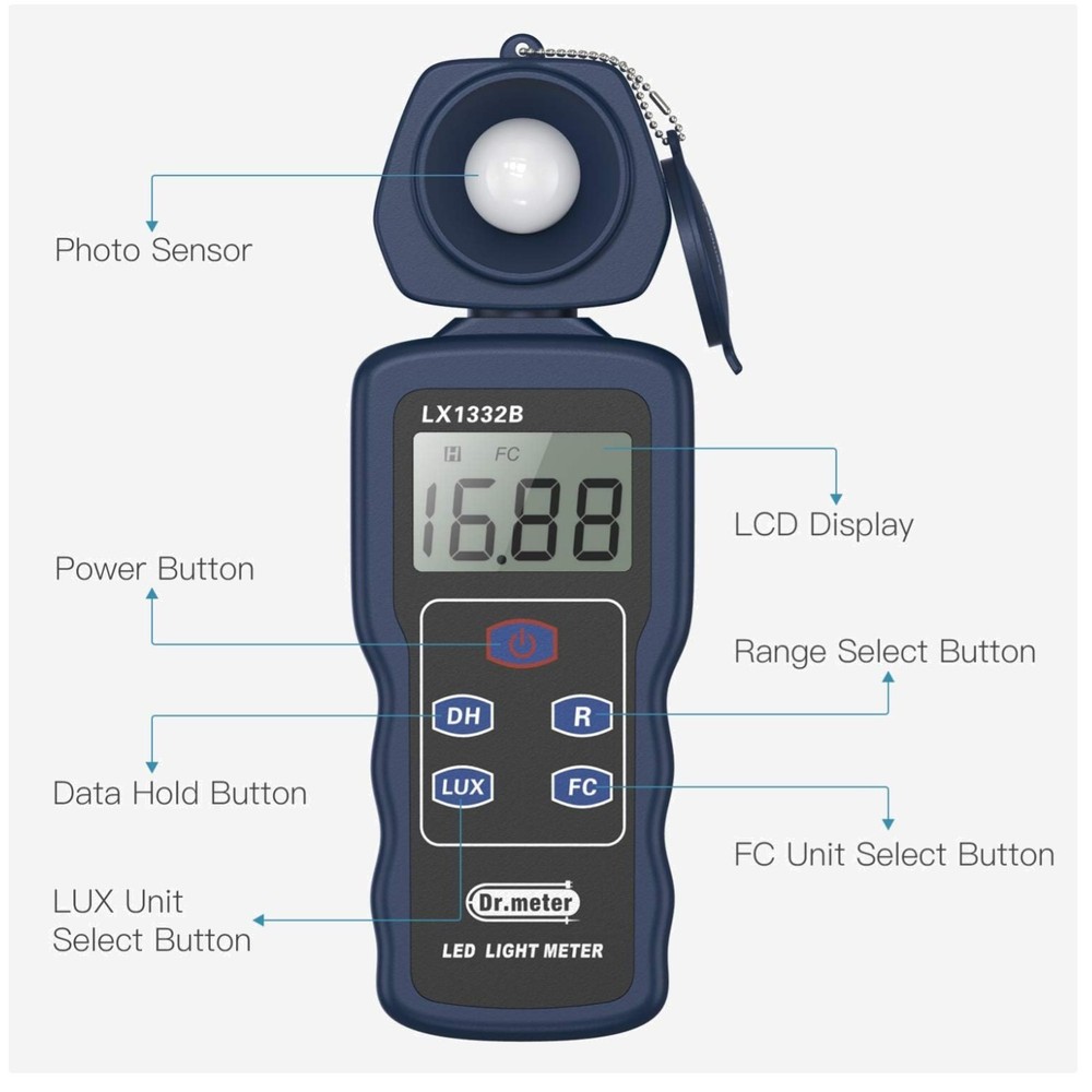 Professional LED Light Meter – 0-200,000 Measuring Ranges